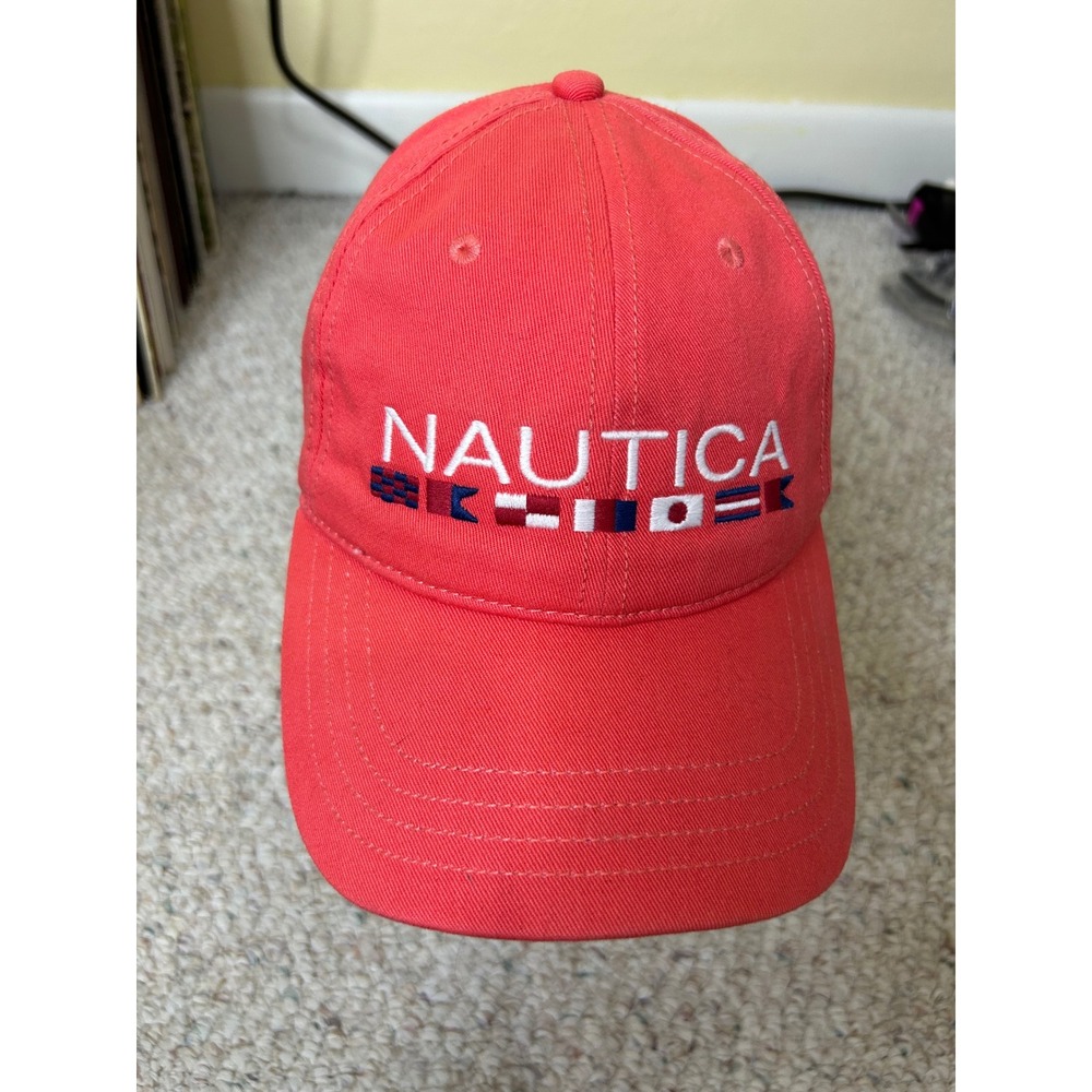 Nautica Mens Coral Red Signal Flag Embroidered Cotton Baseball Cap Hat OSZ